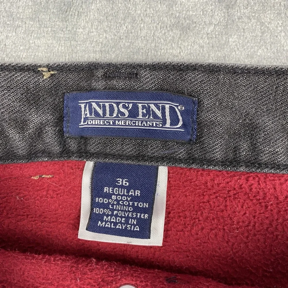 Vtg Lands End Jeans Mens 36 (fit 35x32) Black Fleece Lined Straight Denim *READ*